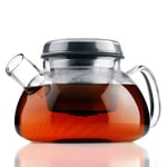 HOMAK - Glass Teapot with Infuser and Lid/Cold Brew Coffee Pot, All in One Hot or Cold Tea & Coffee Maker with Stainless Steel Strainer, Superb Filter Herbal/Flower/Loose Tea/Coffee Powder