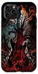 Coque pour iPhone 11 Pro Guitare électrique Band Rock rouge flammes feu et fumée