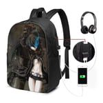 Lawenp Black Rock Shooter Laptop Backpack- with USB Charging Port/Stylish Casual Waterproof Backpacks Fits Most 17/15.6 Inch Laptops and Tablets/for Work Travel School