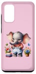 Coque pour Galaxy S20 Bébé éléphant rose en tenue, fleurs et papillons