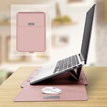 Leather Laptop Sleeve Integrated with Adjustable Stand and Mouse Pad, Fit to 13-14 Inches Macbook/MacBook Pro/MacBook Air/Surface Book/New iPad Pro,Configured with Accessary Bags-Pink