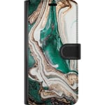 Motorola Moto G15 Svart Plånboksfodral Grön / Guld marmor