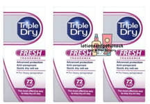 3 X Triple Dry FRESH FRAGRANCE 72HR Anti Perspirant Roll On Deodorant 50ml