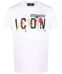 Dsquared2 Mens White Cool-Fit Paint-Splattered ICON T-shirt Cotton - Size X-Large