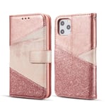 ZCDAYE Case Compatible with iPhone 12 mini,iPhone 12 mini Cover,Premium Bling Glitter [Magnetic Closure] PU Leather [Ceramic Pattern][Card Slots] Flip Cover 5.4 inch-Rose Gold