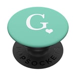 White Initial Letter G heart Monogram on Pastel Mint Green PopSockets PopGrip: Swappable Grip for Phones & Tablets