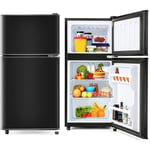 Réfrigérateur 60L, avec 2 porte, compartiment congélateur, éclairage led, poignée de porte en métal, style moderne - noir - Noir