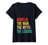 Womens Mens Aurelia The Man The Myth The Legend Personalized Funny V-Neck T-Shirt