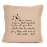 Positive Affirmation Inspirational Quote | Life Is Like A Camera Motivational Quote|Cushions With Covers Included | Home Decor | Quotes | 18 x 18 Inch | Cushions For Sofa