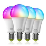 GRIFEMA E27 Smart Bulb, Colour Changing Alexa Light Bulbs, Work with Alexa, 10W Screw Dimmable, Energy Saving, RGB + CCT Million 16 Colors, 10W, 2700K-6500K, 4 Pack, GD1003-4 [Energy Class G]