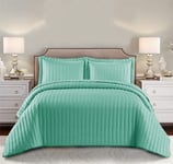 ZASH London Strip Quilted Bedspread Coverlet Comforter Throw Bedding Set with Pillow Shams or Quilted Cushion Covers (Green, Double/King)