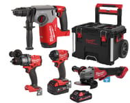 Pack 4 outils 18V M18 FUEL (FPD3-502X+FHX-552X+ONEFSAG125XB-OX+FID3-502X) + 2 batteries 5.5Ah + 1 batterie 3Ah + chargeur + Packout - MILWAUKEE TOOL - 4933493334