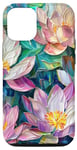 Coque pour iPhone 12/12 Pro Style de peinture à l'huile de fleurs de lotus Art Design