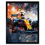 Grand Prix Race Car in Action on Track Circuit Art Print Framed Poster Wall Decor 12x16 inch