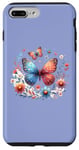 Coque pour iPhone 7 Plus/8 Plus Illustration inspirée de la nature avec papillon coloré et floral bleu