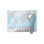 Grande carte des océans du monde à gratter - Carte du monde personnalisée - Affiche transparente et colorée à gratter - Idéal pour les salles de classe et les voyageurs - Bleu & Gris