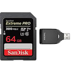 SanDisk Extreme PRO 64GB SDXC UHS-II Card with SanDisk SD UHS-I Card Reader