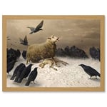 Artery8 Schenck Anguish Sheep Ewe Crows Lamb Carrion Painting Artwork Framed Wall Art Print A4