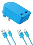 Ameego [3Pcs] 3A Foldable Dual USB Mains Plug & High Life Span Micro USB Cable & iPhone Cable Compatible iPad air Pro mini/iPhone X Max XR.5.6.7 8. Plus, and more Micro & iPhone USB Devices (Blue)