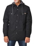 Dickies Men's Fleece Hooded Duck Shirt Jacket with Hydroshield Work Utility Outerwear, Black, L