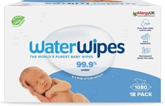 Waterwipes Plastic-Free Original Baby Wipes, 1080 Count (18 Packs), 99.9% Water 