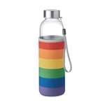 Vattenflaska glas 500ml med gummihölje - regnbågsfärger
