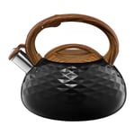 Kettle 2.3L Matte Black Wooden Handle Stainless Steel Whistle Non-Stick Stoves