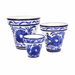 Blue Floral Hand Painted Set of 3 Outdoor Garden Classic Plant Pots (D) 16-29cm