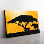Big Box Art Mother and Baby Elephant Vol.2 Painting Canvas Wall Art Print Ready to Hang Picture, 76 x 50 cm (30 x 20 Inch), Black, Gold, Cream