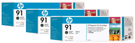 HP 91 3-pack 775-ml Matte Black DesignJet Pigment Ink Cartridges blekkpatron 1 stykker Original Matt svart