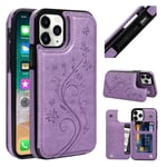 Compatible with iPhone 12 Wallet Case (iPhone 12/6.1 Inches, Purple-butterfly)