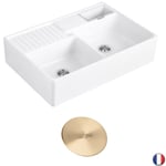 Villeroy&boch - Evier timbre d'office villeroy et boch Tradition 89,5 x 63 céramique vidage auto blanc + Cache bonde or - Blanc CeramicPlus