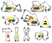 UKoosien Construction Cookie Cutter Set-9 Piece- Excavator Digger Bulldozer Dump Truck Hammer Wrench Construction Tools Cutters Molds for Kids Construction Digger Themed Party