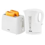 2200W 1.7L Electric Kettle & 650W 2 Slice Bread Toaster Kitchen Combo Set White