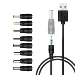 DC 5V strömkabel, universell USB till DC strömkabel med 9 kontakter