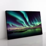 Aurora Borealis View Canvas Wall Art Print Ready to Hang, Framed Picture for Living Room Bedroom Home Office Décor, 50x35 cm (20x14 Inch)
