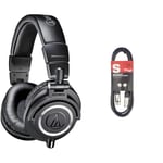 Audio-Technica M50x Professional Studio Headphones for studio recording, creators, DJs, gaming, podcasts and everyday listening - Black & Stagg SMC3 3m XLR to XLR Plug Microphone Cable, Black