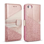ZCDAYE Wallet Case for iPhone 7 Plus 8 Plus,Premium Bling Glitter [Magnetic Closure] PU Leather [Ceramic Pattern] Stand Soft TPU with [Card Slots] Flip Cover for iPhone 7 Plus/8 Plus - Rose Gold