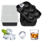 Ice Cube Trays Silicone Round Ice Cube Moulds Ice Ball Maker Large Square Ice Cube Tray with Lid Reusable for Whiskey Cocktail Champagne Milk Juice Pudding Jelly or Baby Food BPA Free Set of 2