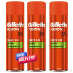 3 x 200ml  Gillette Fusion 5 Shaving Gel Sensitive With Almond Oil Shave Pack