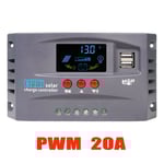 Solcellsladdningsregulator MPPT 12V 24V Auto 30A 20A 10A med LCD-display Dubbla USB för bly-syra förseglade gel AGM litium batteri MPPT 20A 12V 24V Auto
