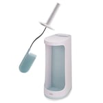 Joseph Joseph Flex Plus - Smart Hygienic Silicone Toilet Brush with Storage Bay Caddy, flexible, anti-drip, anti-clog deep clean head - Blue/White, X-Large