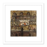 Egon Schiele House Wall On The River Cropped 8X8 Inch Square Wooden Framed Wall Art Print Picture with Mount