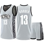 Adult City Edition Basketball Uniform, Brooklyn #13 Harden Basketball Jersey Suit, Quick-Drying and Breathable Basketball Clothes，The Best Gifts for Fans Style grey-XXXL