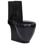 vidaXL Keramisk toalettstol rund vattenutlopp i botten svart