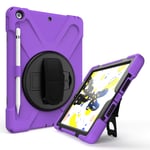 QYiD Case for New iPad 10.2 2019 Case, iPad 7th Generation Case with Screen Protector, Heavy Duty Shockproof Protective Cover with pencil holder, Rotatable Kickstand, Shoulder Belt, Purple