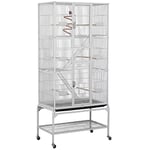 Yaheetech Cage Oiseaux Cage Perroquet Volière Oiseaux Intérieur pour Perruche Calopsitte Conure Canaris avec Pied sur Roulette 77x 46x175,5cm Blanc