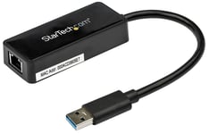 STARTECH - USB 3.0 to Gigabit Ethernet Adaptor with USB Port, Black