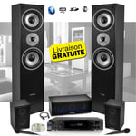 Ensemble 5 enceintes E1004 Noire / Home-Cinéma 850W + Ampli ATM8000 Karaoke 2 Micros - USB/BT/FM 4x75W +3 x20W