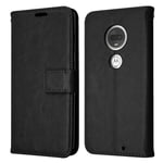 TECHGEAR Moto G7 Plus Case, Leather Wallet Flip Protective Case Cover with Card Slots, Kickstand and Wrist Strap - Black PU Leather Compatible with Motorola Moto G7 Plus